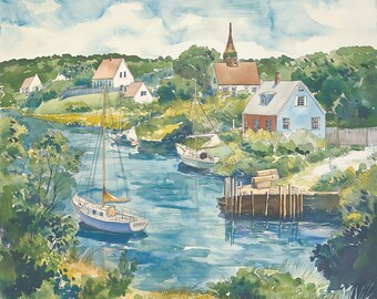 Martha's Vineyard Watercolor 10x10 Digital Download for Wedding Invitation or Framing
