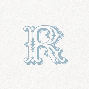 Vintage Wedding Monogram Letter R in Light Blue Digital File Download