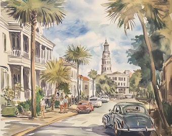 Charleston, South Carolina Watercolor 10x10 Digital Download for Wedding Invitation or Framing