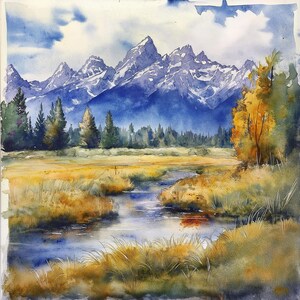 Grand Teton National Park Watercolor 10x10 Digital Download for Wedding Invitation or Framing