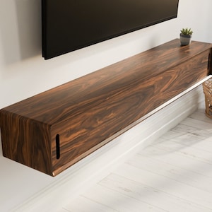 Low Profile Floating Media Console - Modern TV stand - Handmade in solid Walnut or White Oak Wood. Made in the USA