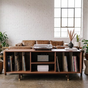 Mid-Century Modern XL Vinyl Record Storage Console - Ultimate Record Enthusiast Media Center - Handmade from Walnut or White Oak Hardwood.