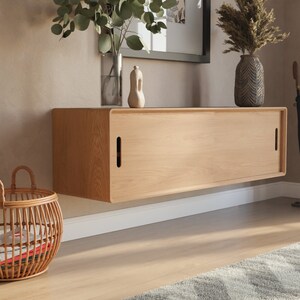Mid-Century Modern Floating Shoe Storage Cabinet with sliding doors - Handmade in Solid Walnut or White Oak hardwood. Made in the USA. bild 5