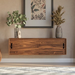 Mid-Century Modern Floating Shoe Storage Cabinet with sliding doors - Handmade in Solid Walnut or White Oak hardwood. Made in the USA. bild 2