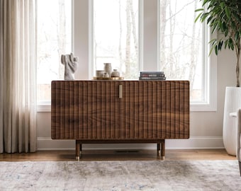 Mid Century Modern Fluted Sideboard in Black Walnut