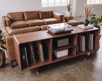 Mid-century Modern Walnut Vinyl Record Console – XL Media Storage