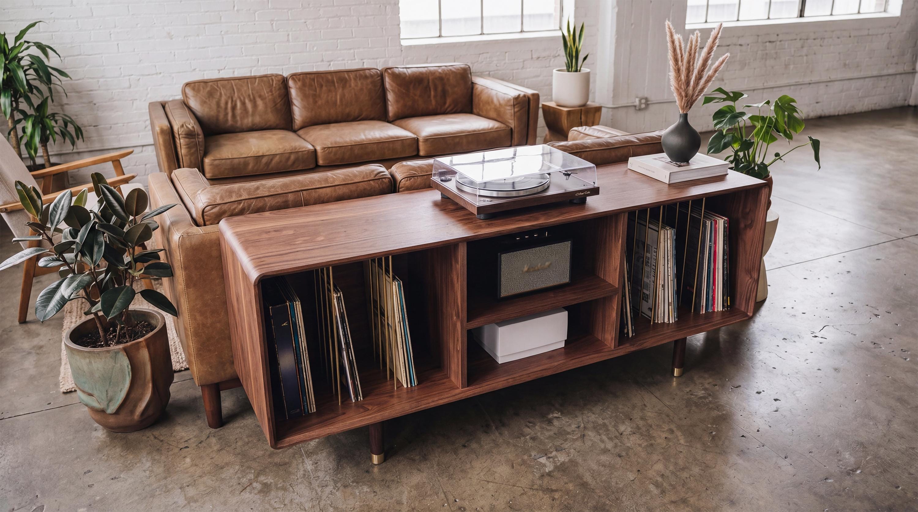 Mid-century Modern Walnut Vinyl Record Console – XL Media Storage