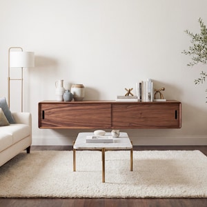 Low Profile Floating Media Console - Modern TV stand - Handmade in solid Walnut. Made in the USA Bild 5