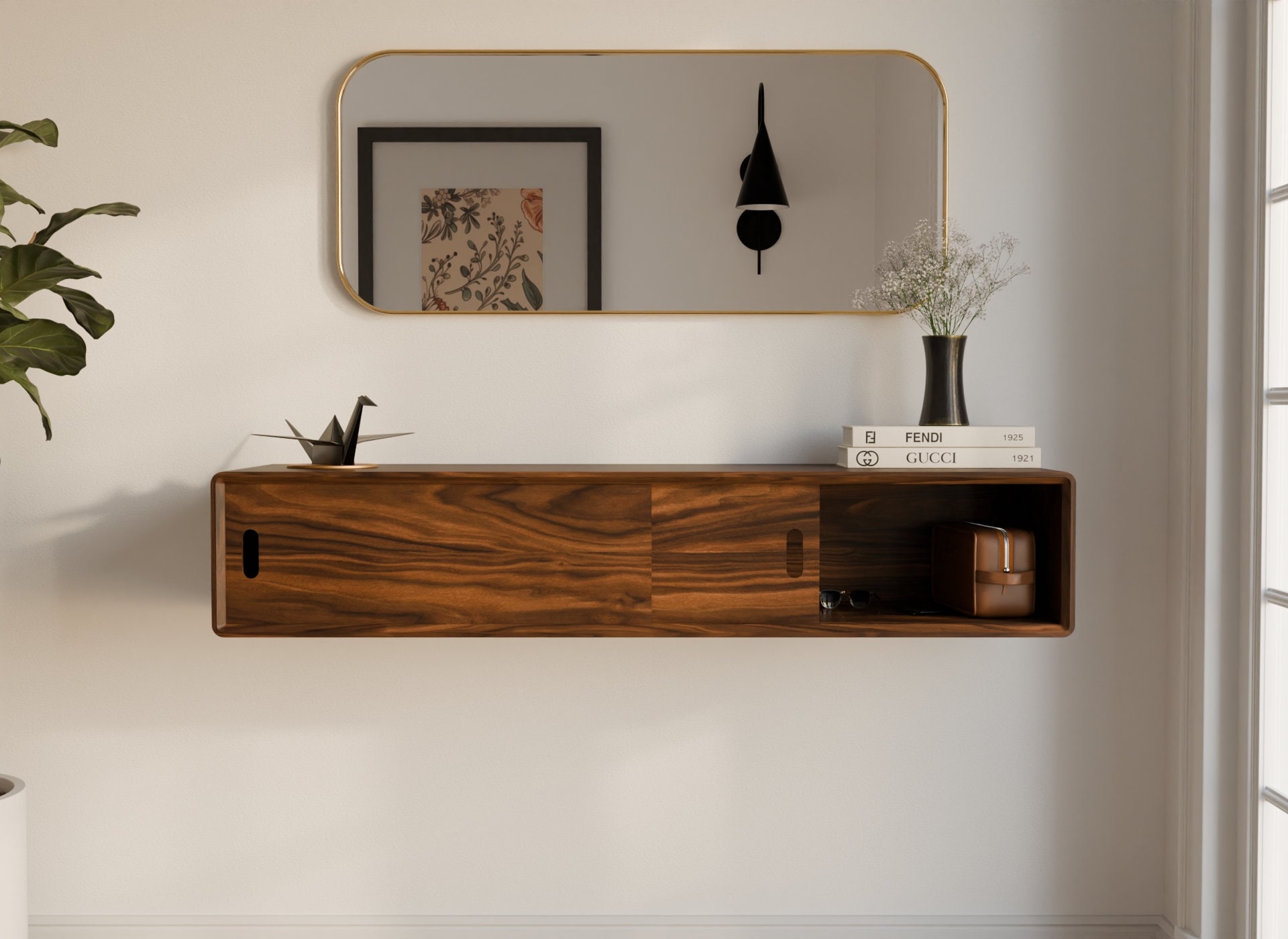 Floating Wall Storage Console - Entryway Cabinet With Sliding Doors ...