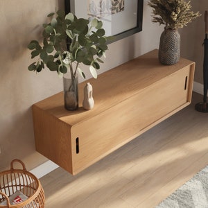 Mid-Century Modern Floating Shoe Storage Cabinet with sliding doors - Handmade in Solid Walnut or White Oak hardwood. Made in the USA. bild 6