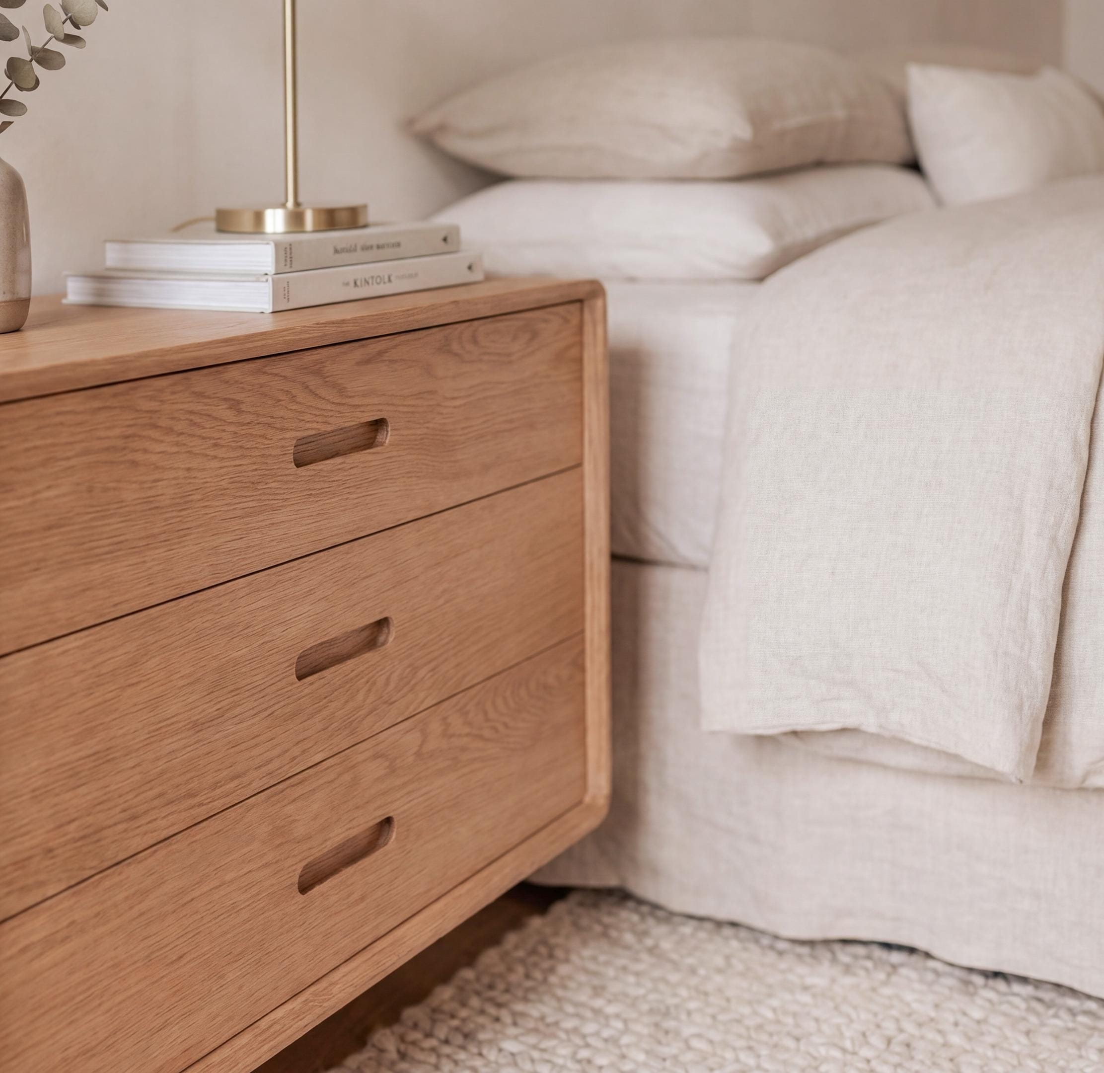 Floating Nightstand With Three Drawers, Wall Mounted Solid Wood Bedside ...