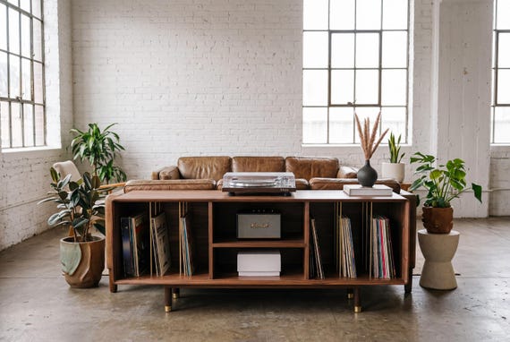 Mid-century Modern Walnut Vinyl Record Console – XL Media Storage