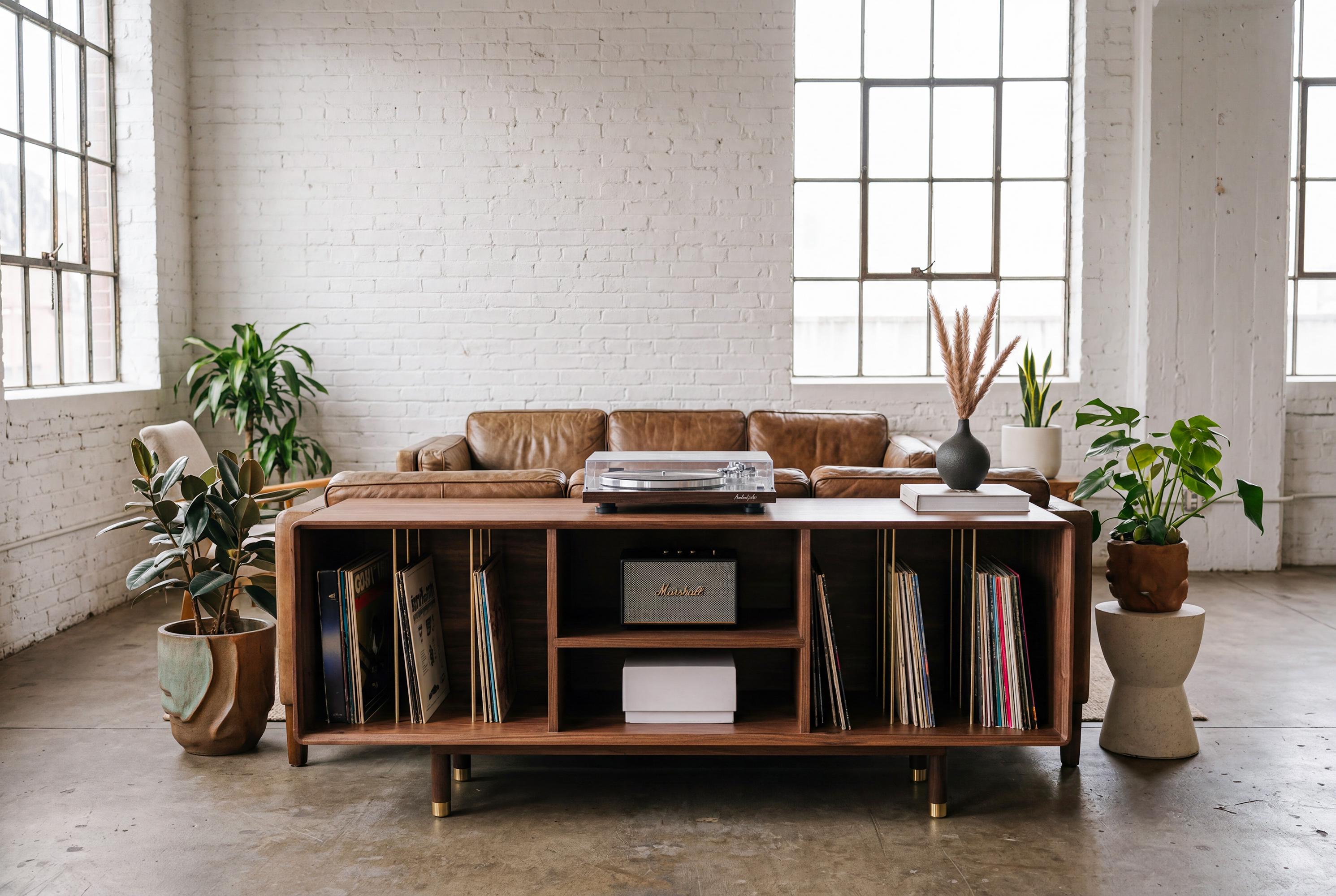 Mid-century Modern Walnut Vinyl Record Console – XL Media Storage