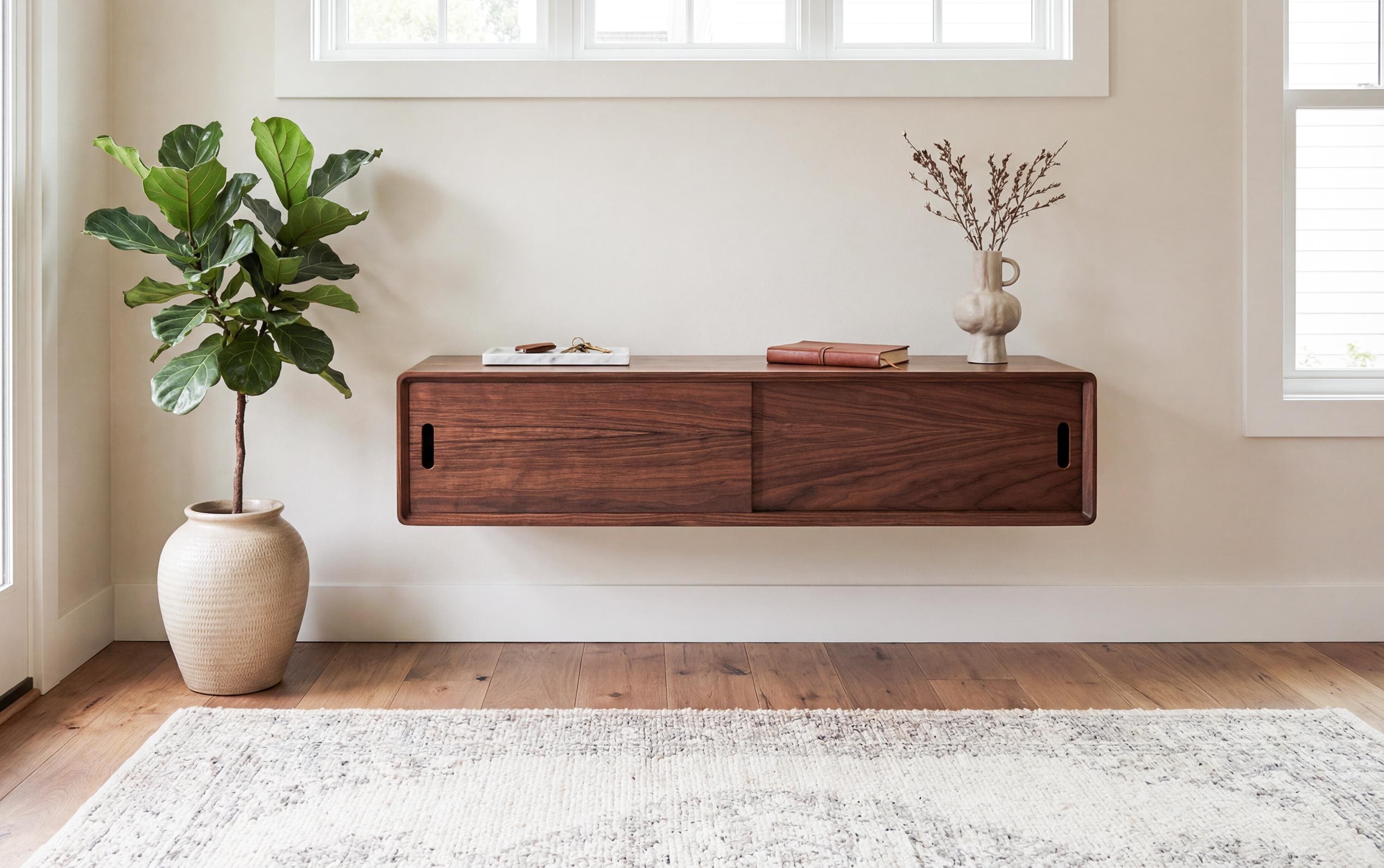 Floating Wall Storage Console - Entryway Cabinet With Sliding Doors ...