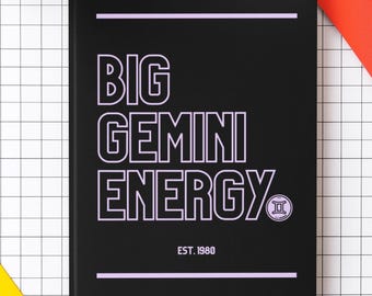 Custom Big Gemini Energy Journal, Personalized Zodiac Sign Notebook, Astrology Birthday Gift for Him or Her