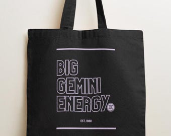 Personalized Big Gemini Energy Tote Bag | Custom Gemini Zodiac Birthday Gift | Astrology May Birthday Gift | Celestial June Birthday Gift