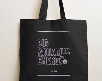 Personalized Big Aquarius Energy Tote Bag | Custom Aquarius Zodiac Birthday Gift | Astrology February Birthday Gift | January Birthday Gift