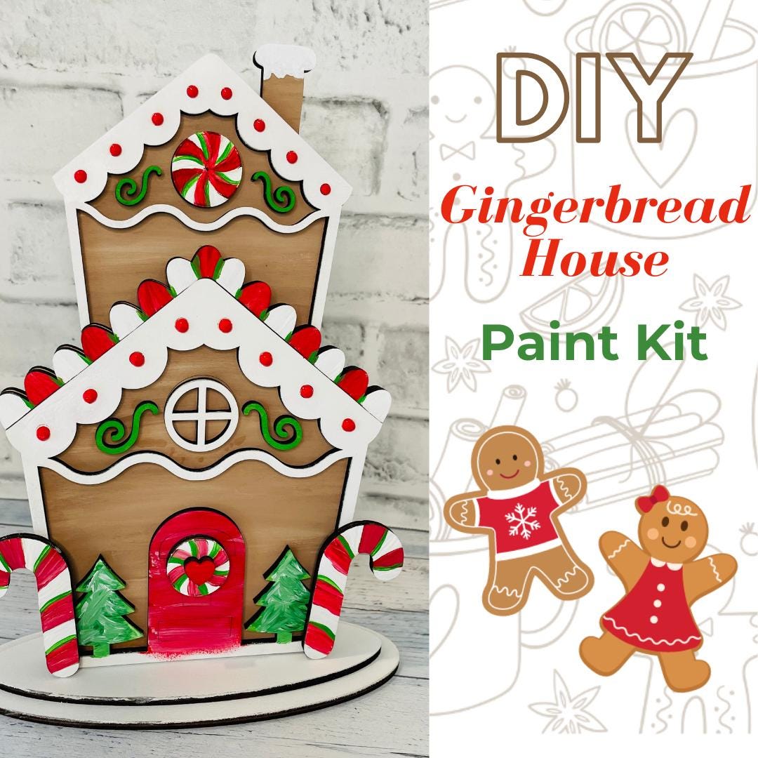 DIY Wooden Gingerbread House Paint Kit Custom Winter Decor Etsy