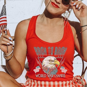 Débardeur patriotique des champions de la guerre mondiale du 4 juillet dos à dos, débardeur mignon pour les vacances des patriotes américains, style rock and roll American Eagle