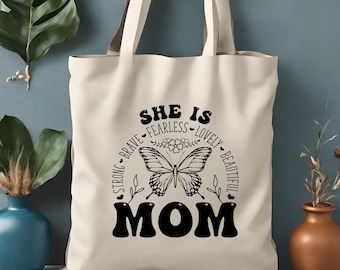She is Mom Cotton Canvas Tote Bag Book Bag Market Bag Gift for Mom