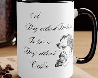 Charles Dickens gift, teacher gift, librarian gift English Literature gift, reads and drinks coffee gift, gift for him, her