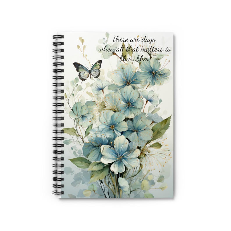 Blue Floral Spiral Notebook - Ruled Line, Writing Journal, Gift for ...