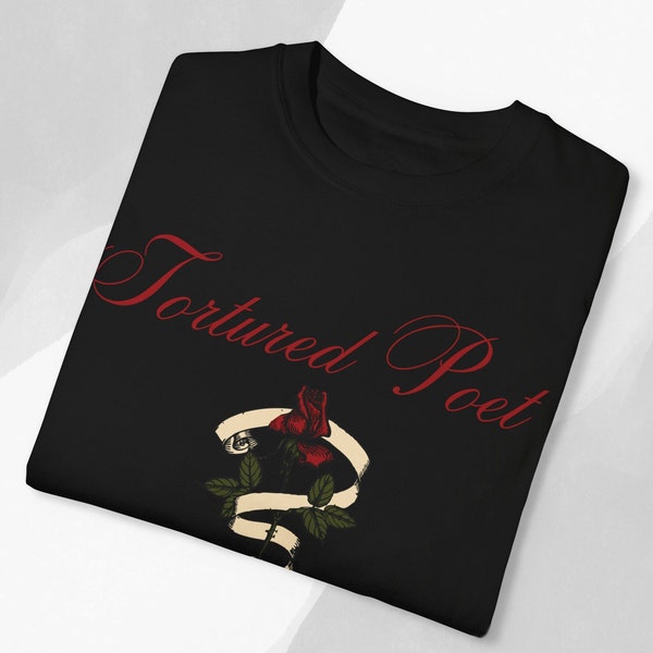 Tortured Poet with Red Rose, T-shirt. Tee. Tshirt. T, shirt, Gift for Poet, Writer, Calligrapher, Gift for her him