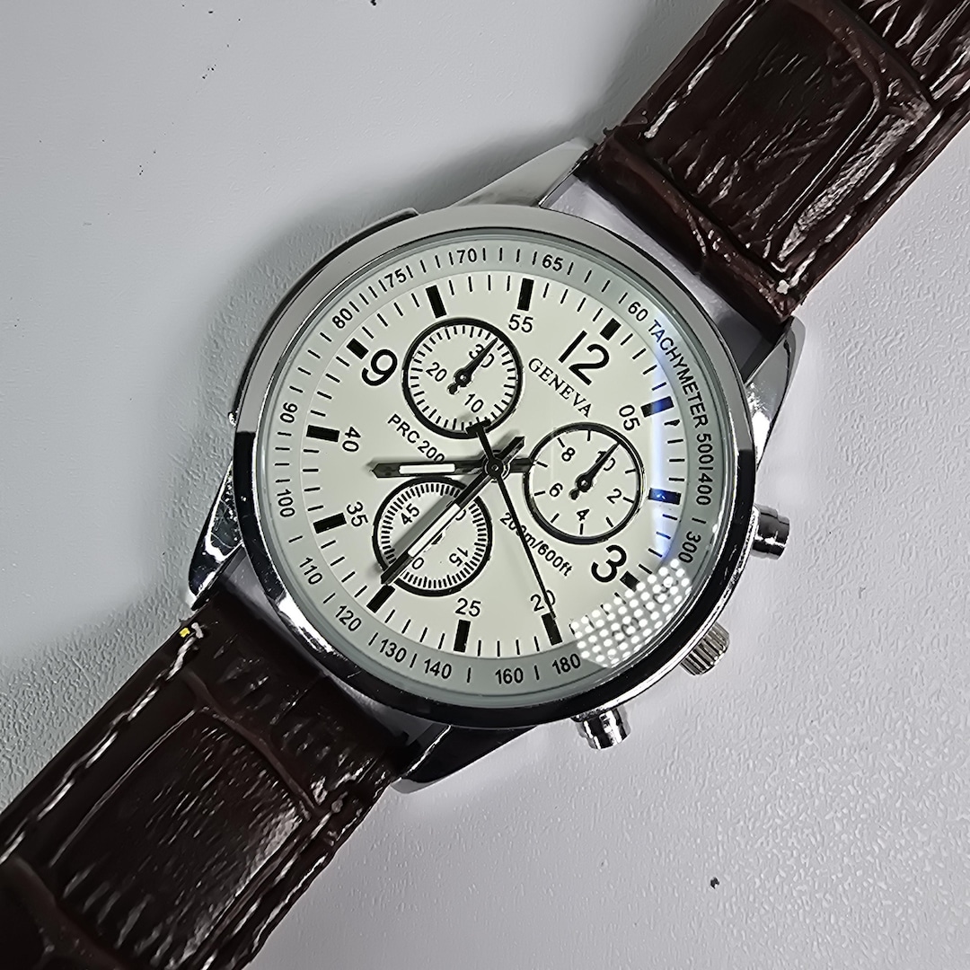 Geneva PRC 200 Quartz Chronograph Watch Brown Faux Leather