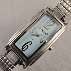 Montre rectangulaire pour femme Citron vintage avec cadran bleu Tiffany et bracelet en acier