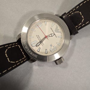 Emporio Armani Mens Watch AR5833 Vintage Stainless Steel Brown Leather Strap
