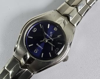 Ralph Geneve Damenuhr Blue Sunburst Zifferblatt Quarzuhr aus Edelstahl 25 mm