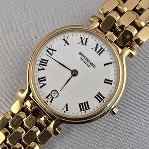 Vintage Raymond Weil 9137 18K Gold Plated Swiss Quartz Watch Roman Numerals
