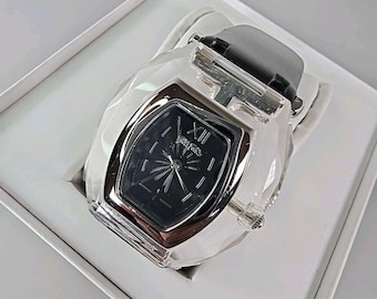 Folli Follie Damenuhr Schweizer Quarzuhr Schwarzes Lederband 39 mm Römisches Ziffernblatt Boxed