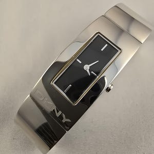 DKNY NY-4624 Women&#39;s Silver Steel Rectangular Watch Black Dial + Box