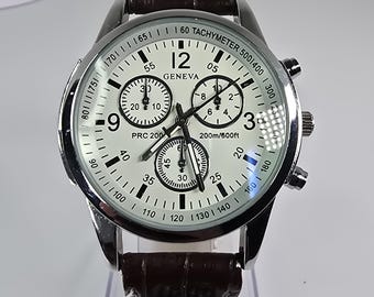 Geneva PRC 200 Quartz Chronograph Watch Brown Faux Leather Strap - Main Image