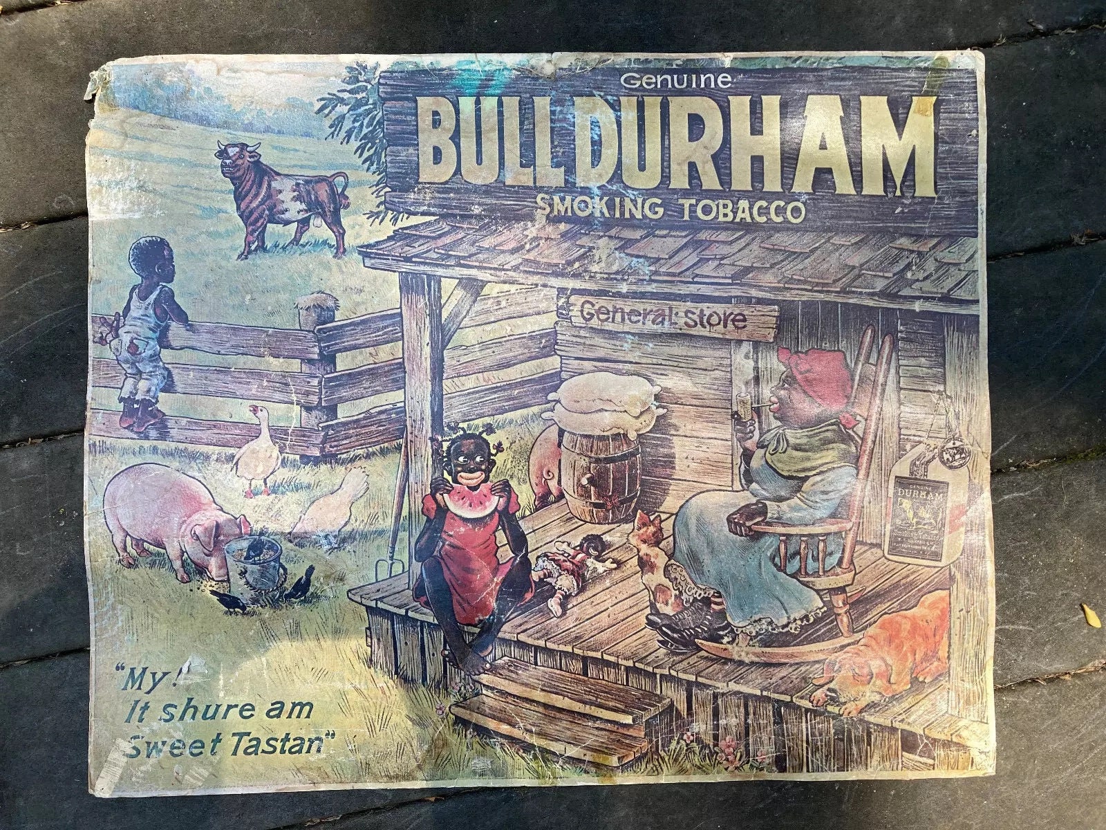 bull durham smoking tobacco sign Vintage Original Bull Durham Black Americana Smoking Tobacco Advertising  Poster