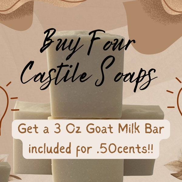 Castile Soap Bundle, Goat Milk Soap, Beauty Guru, Zero Waste, 4 Castile Soap + Goat Milk Bar, Handcrafted Gift, Unscented Skin Care, No Dyes