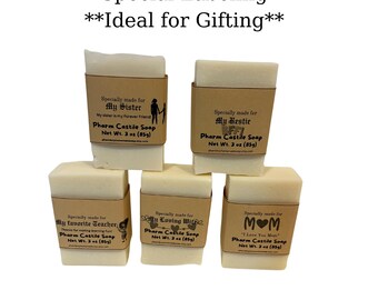 Castile Handcrafted Soap, 3 Oz Soap Bar, Priced Per Bar, Gift, Personalized Bar, Unscented Bar, No Essential Oil, No Dye, Custom Label