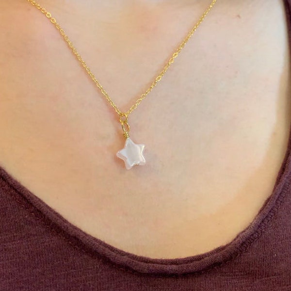 Dainty Rosy Star-Shaped Necklace, 16k Gold-Plated Anti-Tarnish Necklace Chain, Pendant Necklace