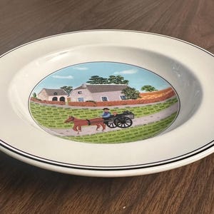 Villeroy & Boch Design Naif (Rimmed) Horse and Cart Scene Soup Bowl 8.7&quot; Porcelain