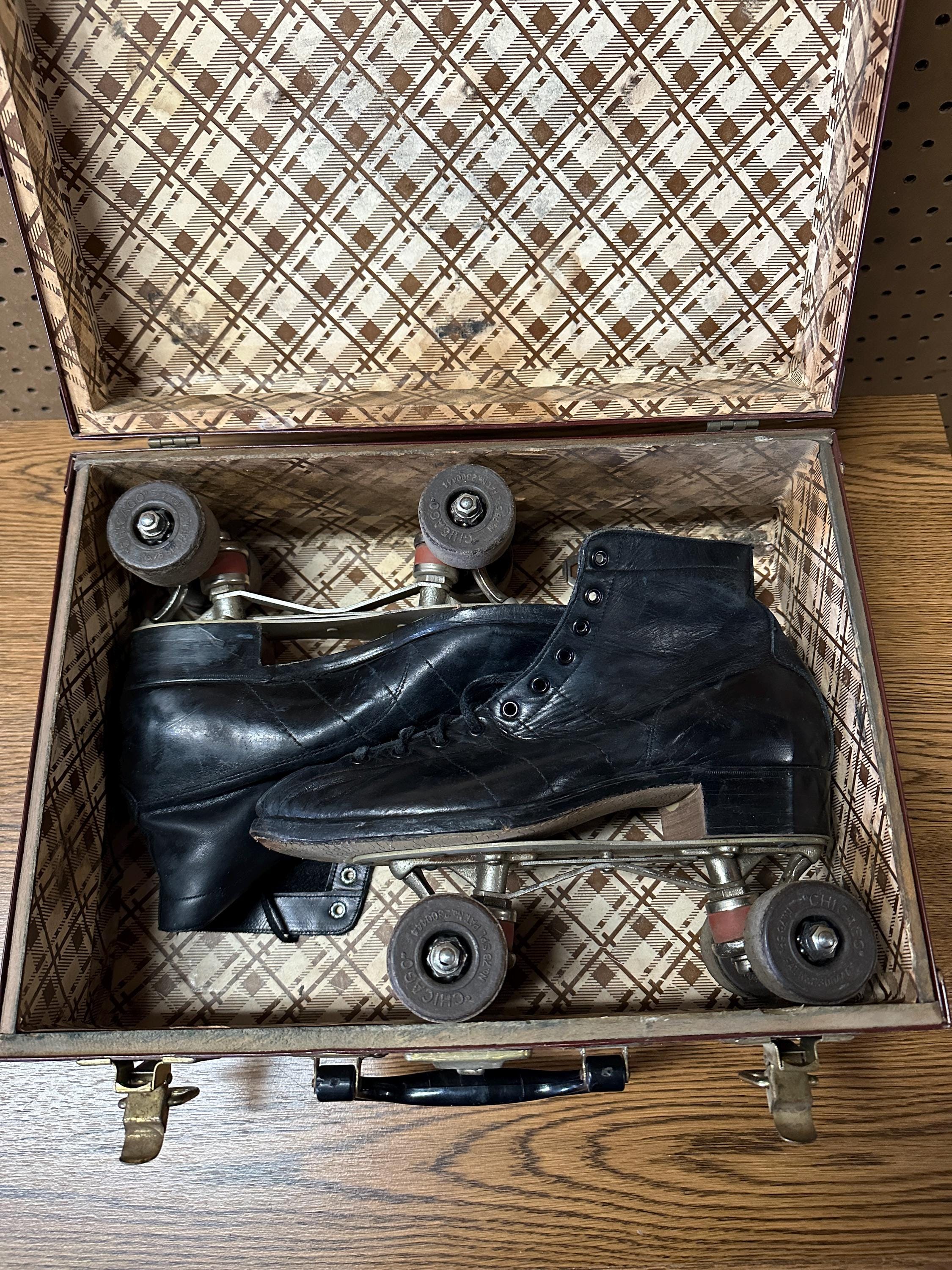Vintage Leather Hyde Roller Skates | Chicago 1914 Plates | Size 5 w/ Case & Tool | Retro Roller Derby or Display Skates
