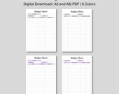 Printable Budget Sheets | Budget Planner Printable | A5 A6 Binder Inserts | 6 Colors | PDF Download