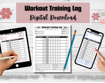 Digital Planner Exercise Workout Log Training Notebook Instant Download Printable Reusable PDF Progress Tracker Progressive Overload Tracker