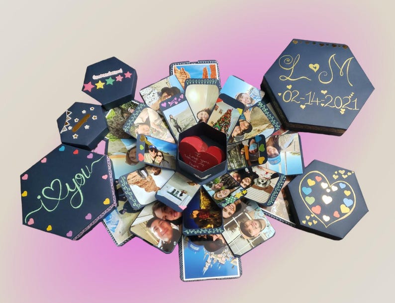 Caja de regalo explosiva personalizada, regalo sorpresa con foto y chocolate, caja de dulces sorpresa emergente para recuerdo de aniversario y cumpleaños. imagen 16