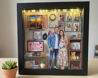 Custom Couple Gift Personalized 3D Shadow Box Photo Frame with Lights Anniversary Birthday Wedding gift Custom 3D Photo Miniature Room