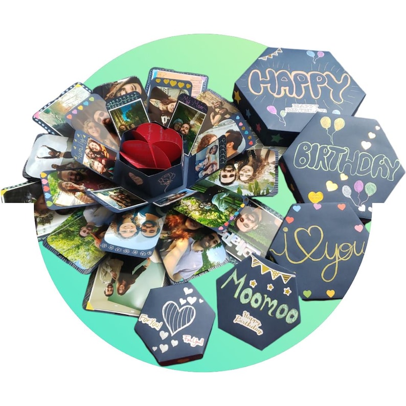 Caja de regalo explosiva personalizada, regalo sorpresa con foto y chocolate, caja de dulces sorpresa emergente para recuerdo de aniversario y cumpleaños. imagen 13