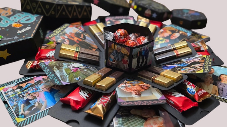 Caja de regalo explosiva personalizada, regalo sorpresa con foto y chocolate, caja de dulces sorpresa emergente para recuerdo de aniversario y cumpleaños. imagen 6