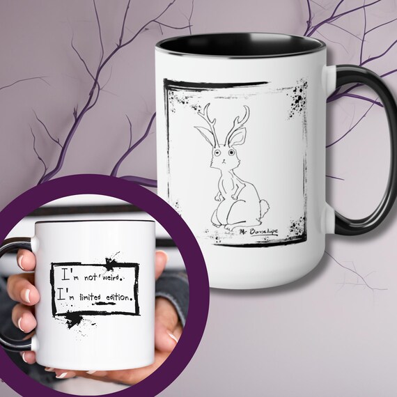 Cryptid Jackalope Mug, Whimsical Bunny Coffee Mug, Sarcastic Rabbit Cup, Original Art, Quirky Home Decor For Kitchen, Artsy Hand Drawn Gift