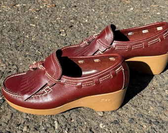 本物品質の Leather Brown Dex 70s Vintage Tassel Toe Moc Platform Kiltie 靴