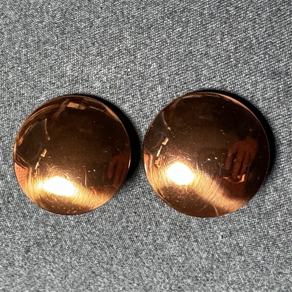 Vintage 1950's Convex Circular Copper Clip-On Earring… - Gem